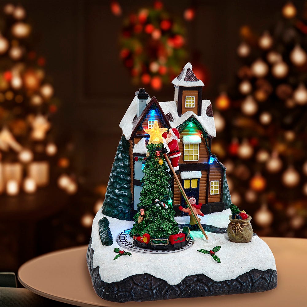 Kurt Adler 8.5-Inch Battery Operated Lighted Musical Santa Village Scene